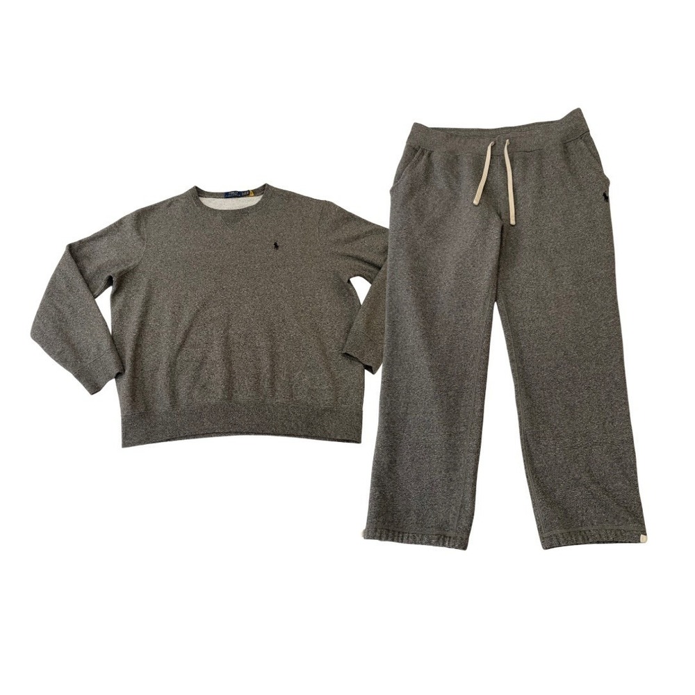 Polo Ralph Lauren‎ Fleece Crew Neck Sweatshirt & Pants Sweat Suit Set Gray XL